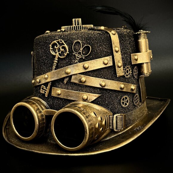 Steampunk Top Hat Metallic Scientist Time Traveler Halloween Costume Cosplay Hat - Picture 1 of 5